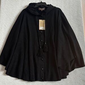 Patricia Nash Elegant Black Hooded Cape Coat NWT